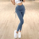 Women's New High Waist Yoga Drawstring Strap Fake Two Piece Culottes