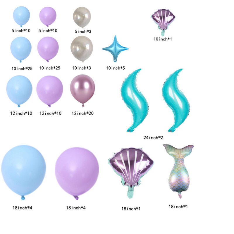 New Mermaid-Themed Birthday Party Latex Balloon Set 