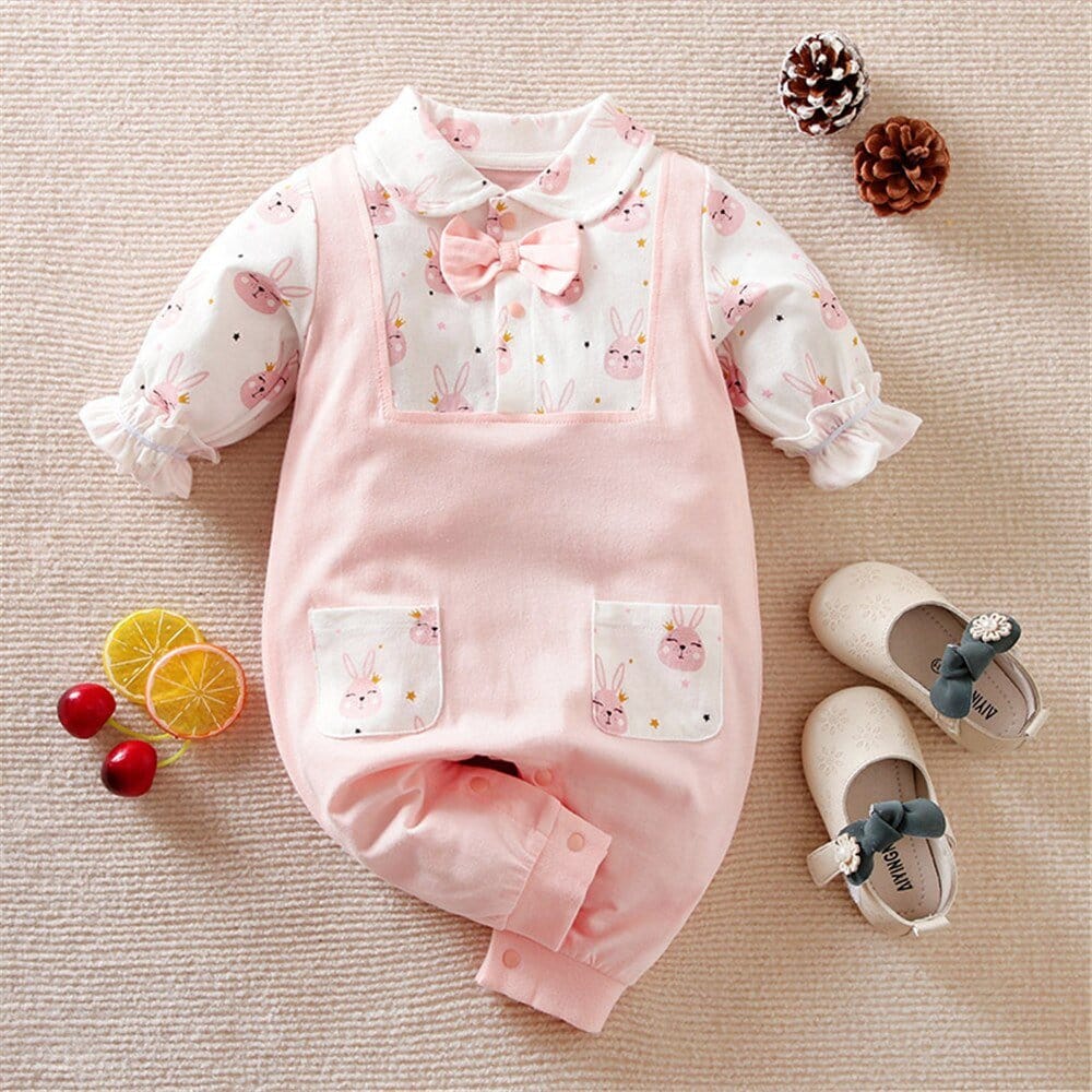 A stylish romper for children with a charming design and cartoon prints 