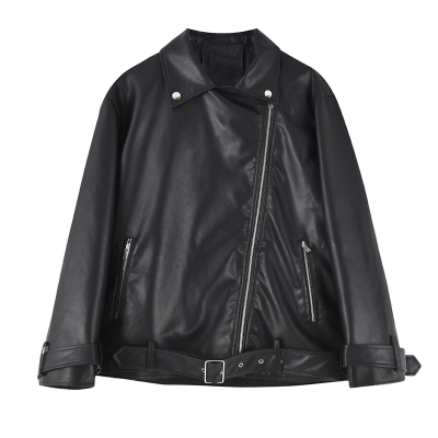 Collision Color Locomotive Women Loose Short Pu Leather Jacket