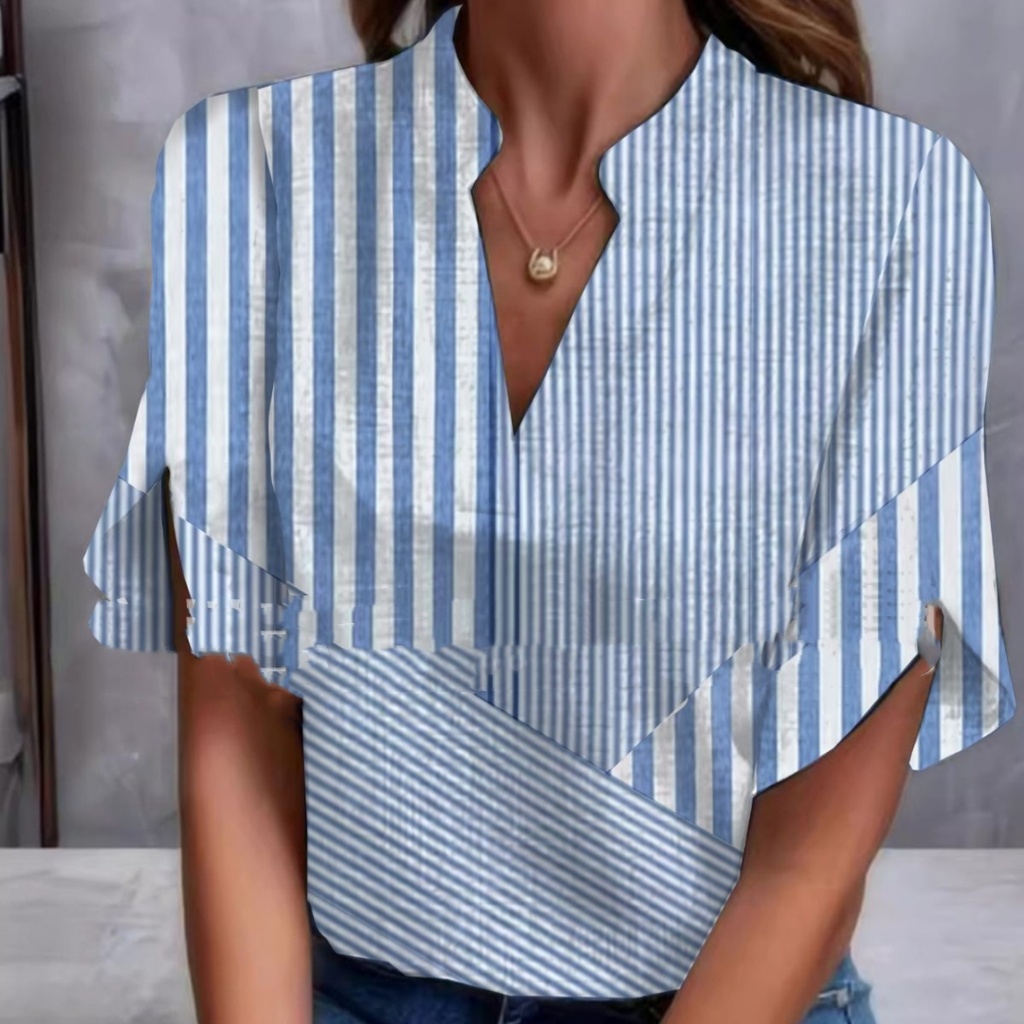 Women's Digital Printed V-neck Half Sleeve Top T-shirt
