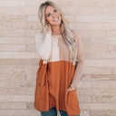Women's Orange Pocket Color Matching Long-sleeved Top