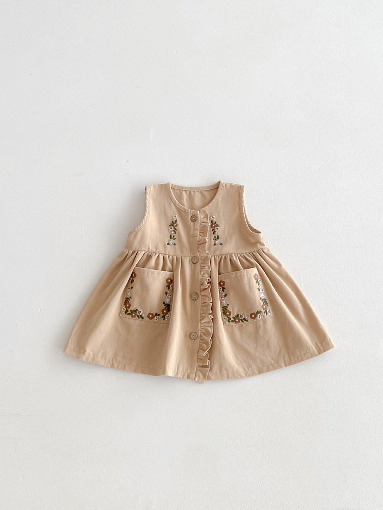 Children's Fashionable Stringy Selvedge Embroidered Mori Style Vest Girls Dress 