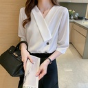 Suit Collar Chiffon Shirt Women's Temperament Half Sleeve Top