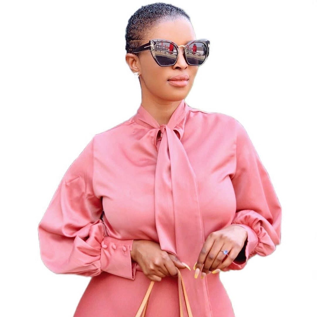 Long Sleeve Solid Tie Shirt African Top