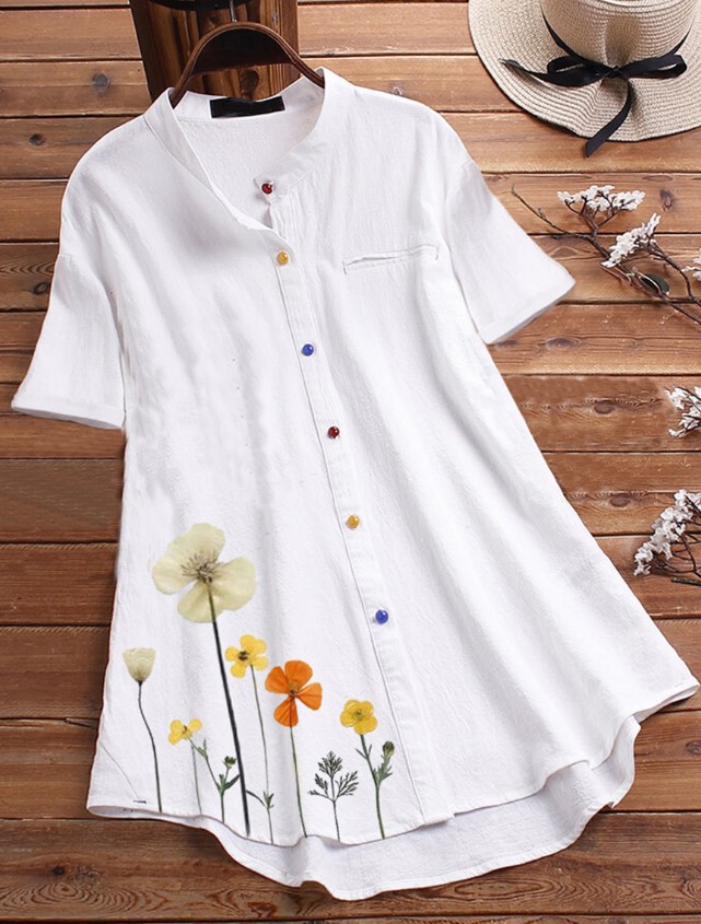 Women's Vintage Print Short Sleeve Blouse Shirt