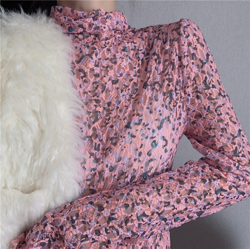 Lace High Collar Floral Long-sleeved Bottoming Shirt