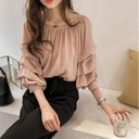 Spring New One Line Neck Strapless Chiffon Shirt Women Loose Bubble Blouse