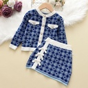 Classic Style Plaid Knitted Cardigan Bow Hip Skirt Two-piece Suit Girl Sweater