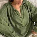Simple Pure Cotton Design Lantern Sleeve Blouse