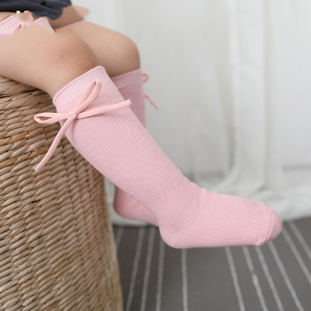 Girls' Bow Tube Socks Children's Monochrome Flat Mouth