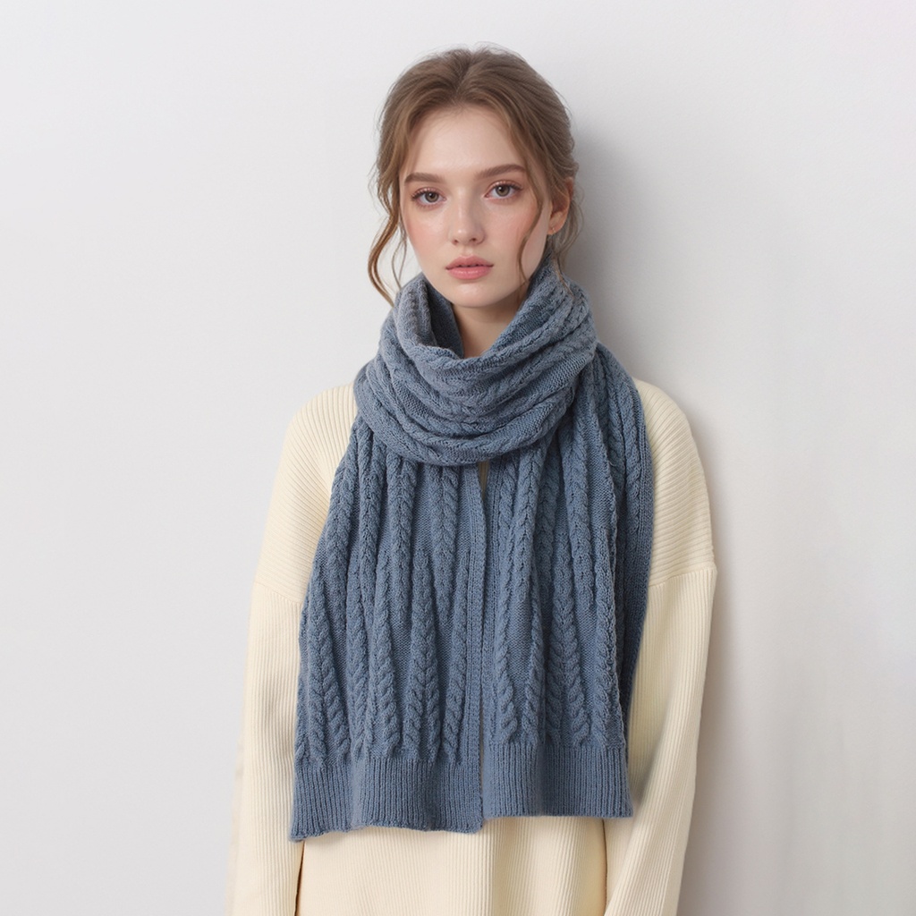 European And American Autumn And Winter Thickening Warm Wool Scarf Artificial Cashmere Solid Color Texture Knitted Scarf
