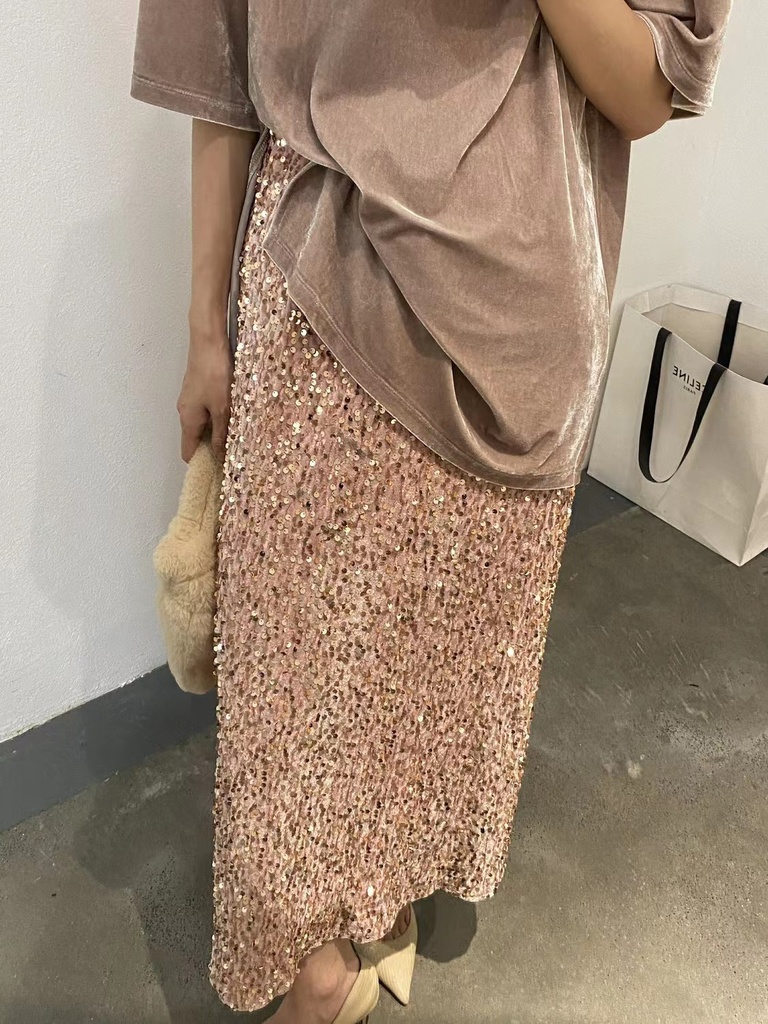 High Waist Sequined Straight Skirt