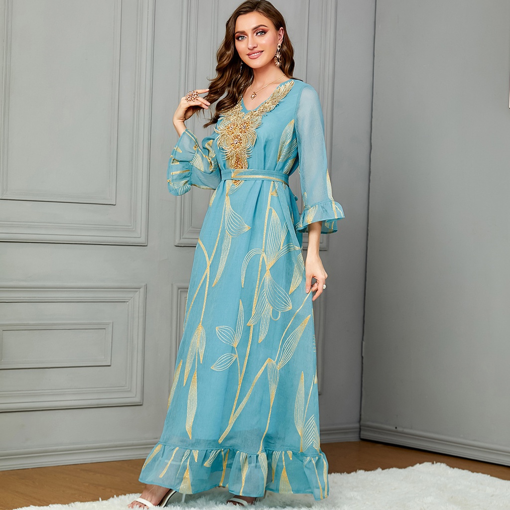 A loose embroidered dress in Dubai style. 