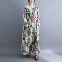  A plus-size dress with elegant prints and long sleeves.