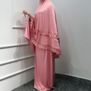 طقم صلاة نسائية أنيقة مزينة بالدانتيل بلون سادة ومريح