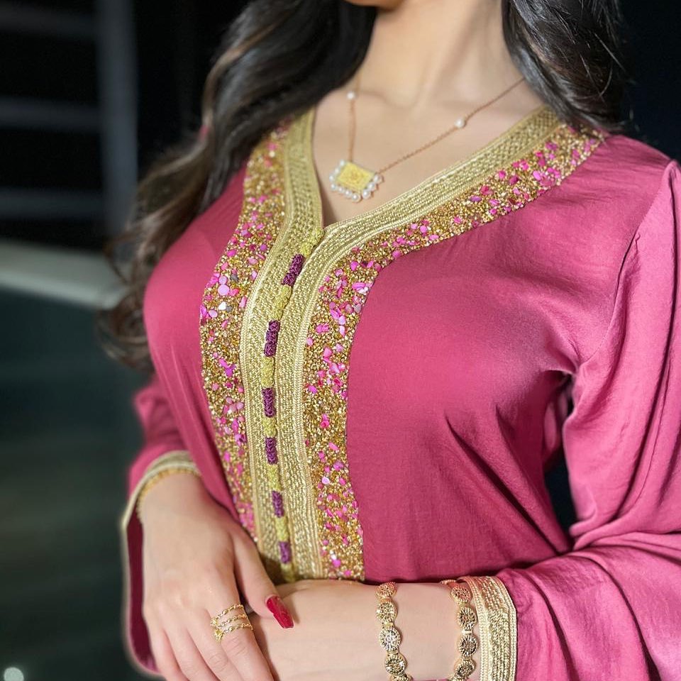 Women's Long Dress with Rhinestone Embellished Robe