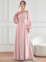 High-Waist Robe Dress Adorned with Rhinestones