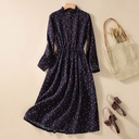 Luxury Cotton and Linen Floral Print Dress with Stand Collar
