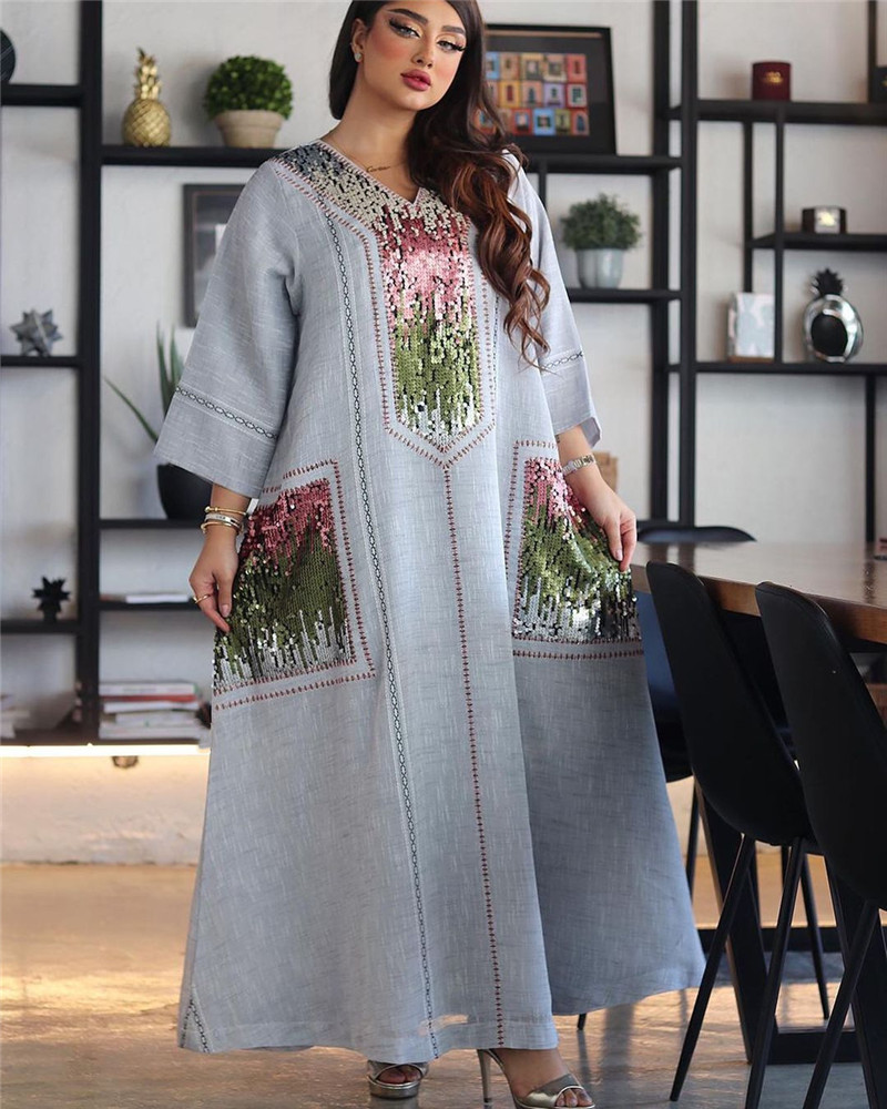 An authentic Arabian abaya with an elegant Islamic design and luxurious touches inspired by Eastern heritage