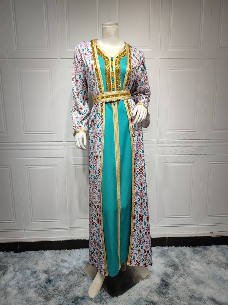 Royal Eastern Kaftan with Luxurious Embroidery Inspired by Islamic Heritage