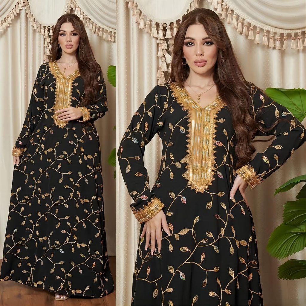 An elegant Moroccan kaftan with exquisite details reflecting luxury and rich heritage
