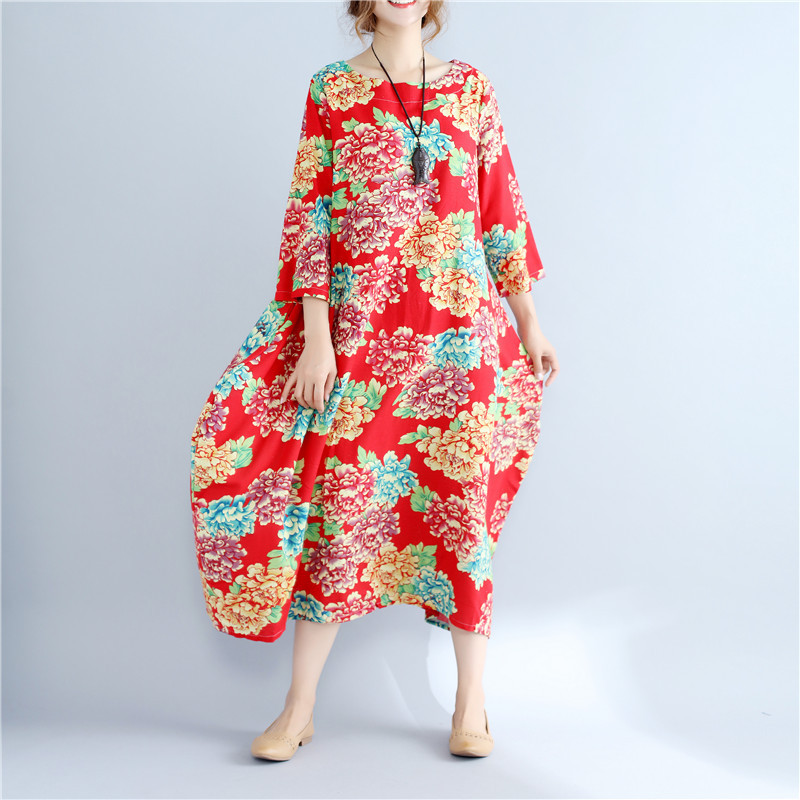 Original Elegant Artistic Retro Plus Size Cotton and Linen Dress