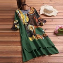 Short-Sleeve Cotton and Linen Dress with Printed Design 