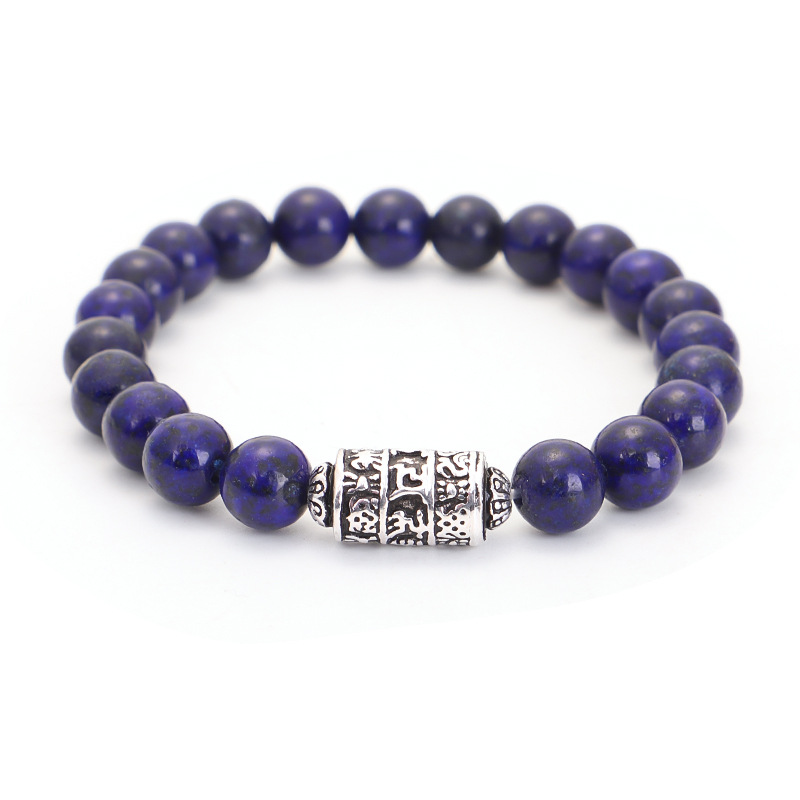 Stylish Stretch Bracelet with Prayer Wheel and Stone Beads