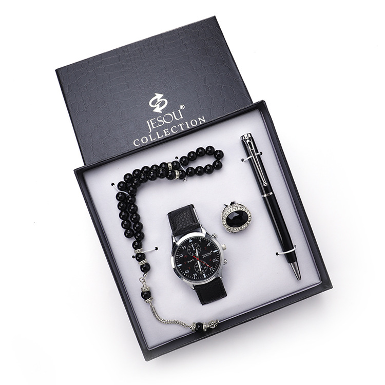 Luxurious and Elegant Gift Set: Ring, Rosary, Quartz Watch, and Pen