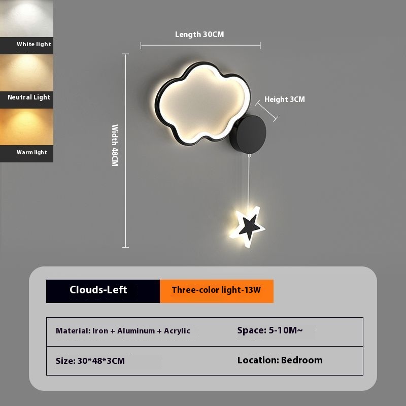 Wall lamp with a cloud and five-pointed star design, perfect for Ramadan decoration and adding a warm lighting touch to your home