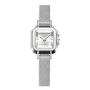 A quartz watch with a mesh band, featuring a simple modern design adorned with an elegant Roman pattern, and distinguished by its water resistance