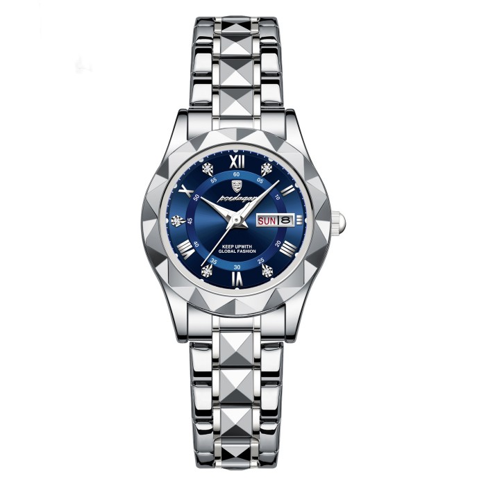 Waterproof women's watch with luminous display and dual calendar function