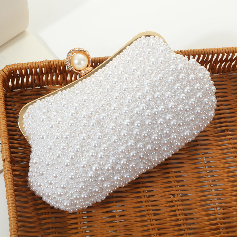 An elegant women's evening bag adorned with luxurious pearl embroidery, adding a touch of sophistication and charm to any occasion