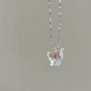 Elegant necklace with a transparent cat pendant and rhinestones on a silver-plated chain