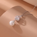 Women's Drop-shaped Pendant Necklace with Inlaid Zircon and Pearl, Non-fading