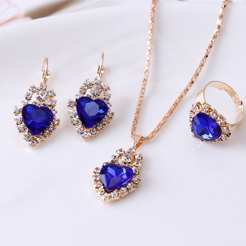 Necklace, Earrings, and Ring Set with Water Drop Rhinestones, featuring an Elegant and Modern Design for Your Look