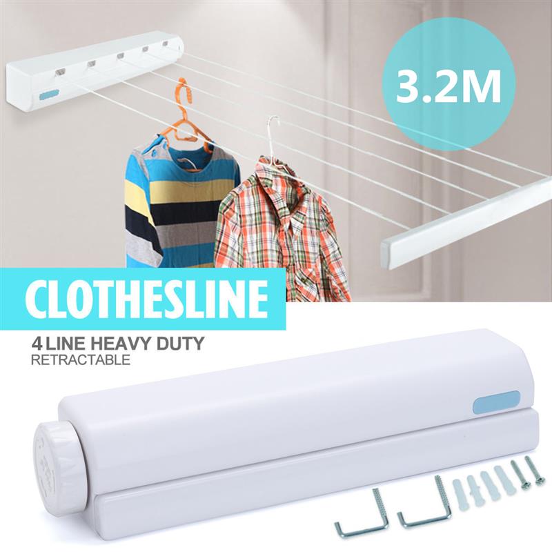 Retractable clothesline designed to save space, perfect for indoor and outdoor use 