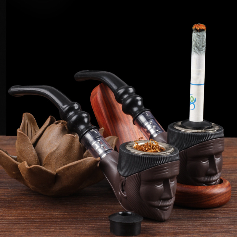Dual-Purpose Smoking Pipe for Cigarettes and Tobacco – Modern Curved Design with Elegant Engraving and Built-in Filter