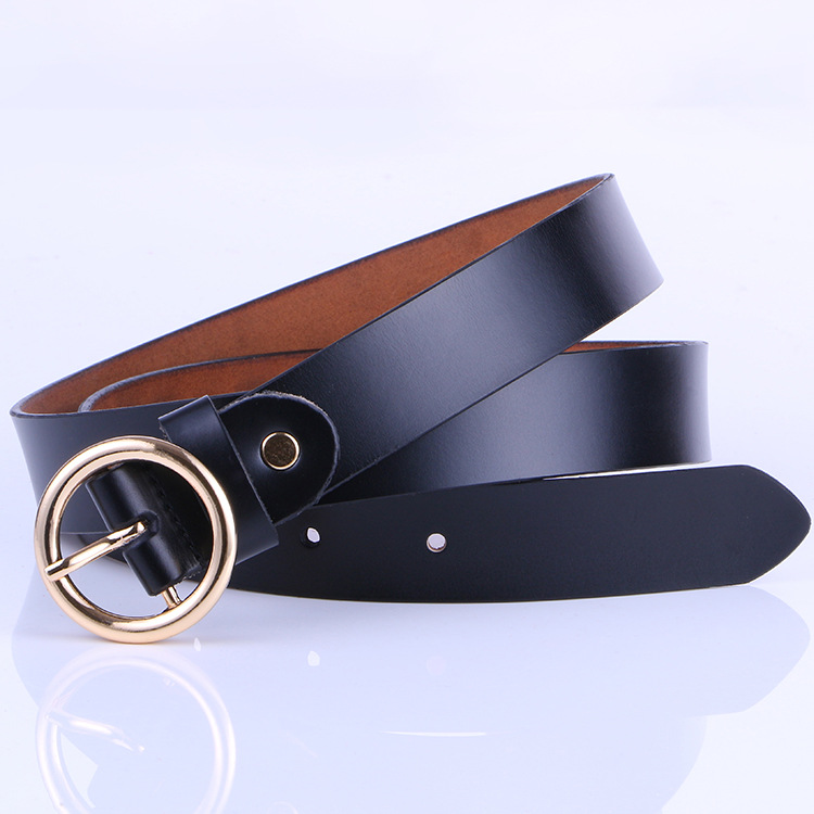 Elegant Women's Leather Belt with a Round-Shaped Pin Buckle Design
