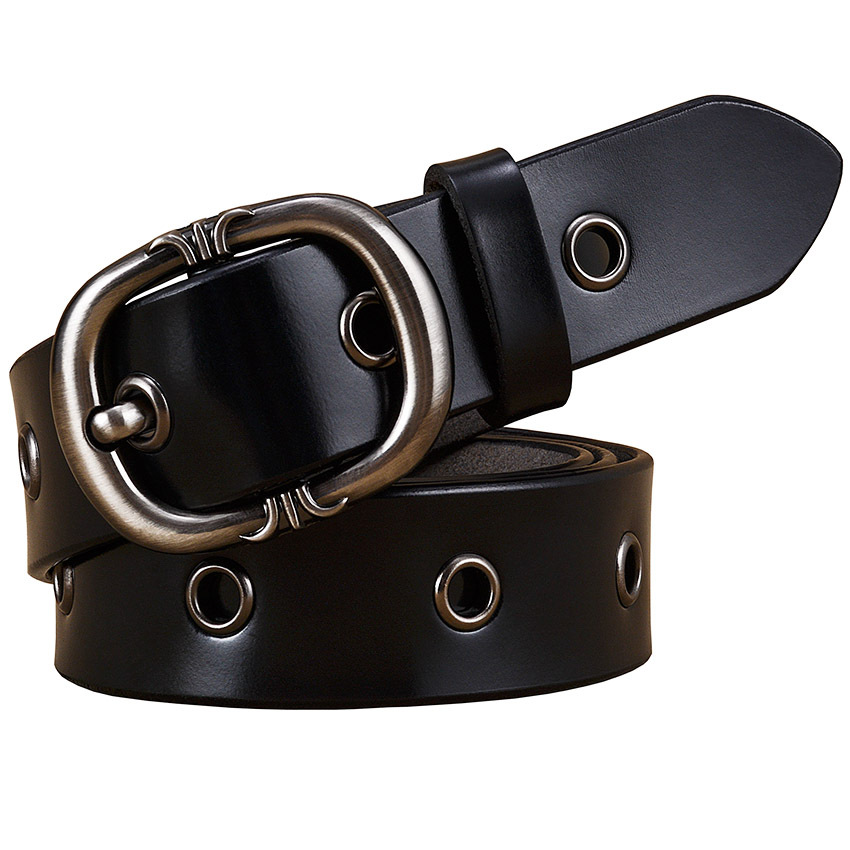 Premium Leather Belt for Women – Two-Layer Cowhide with Metal Pin Buckle