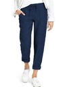 Elegant and practical casual pants with a high drawstring waist, made from cotton and linen fabric, featuring a loose and comfortable fit with functional pockets