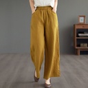 High-waisted wide-leg pants made from a cotton-linen blend, featuring a modern and stylish design that combines comfort and practicality