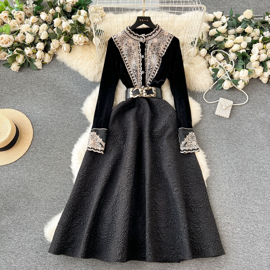 Elegant French dress with machine embroidery and a modern design for a standout look