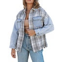 Women's Plaid Patchwork Tassel Flap Pocket Denim Jacket