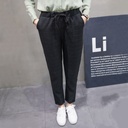 Women's wide harem pants made from a cotton and linen blend, featuring a light plaid pattern and modern Korean touch for a comfortable casual look