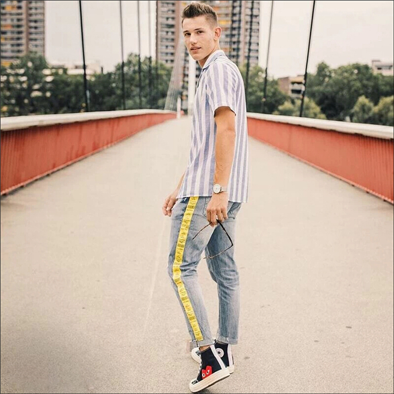 Men's summer striped shirt with short sleeves and a lapel collar, made from a cotton-linen blend in a practical and elegant design