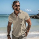 Men's polo shirt with short sleeves and a stylish print, featuring front buttons and a modern design that adds a touch of elegance to everyday wear