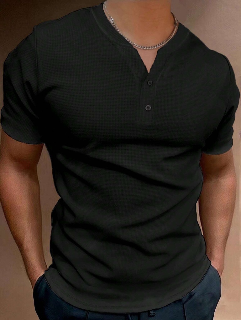 Stylish men's summer top featuring a V-neck design and short sleeves for a modern and comfortable look