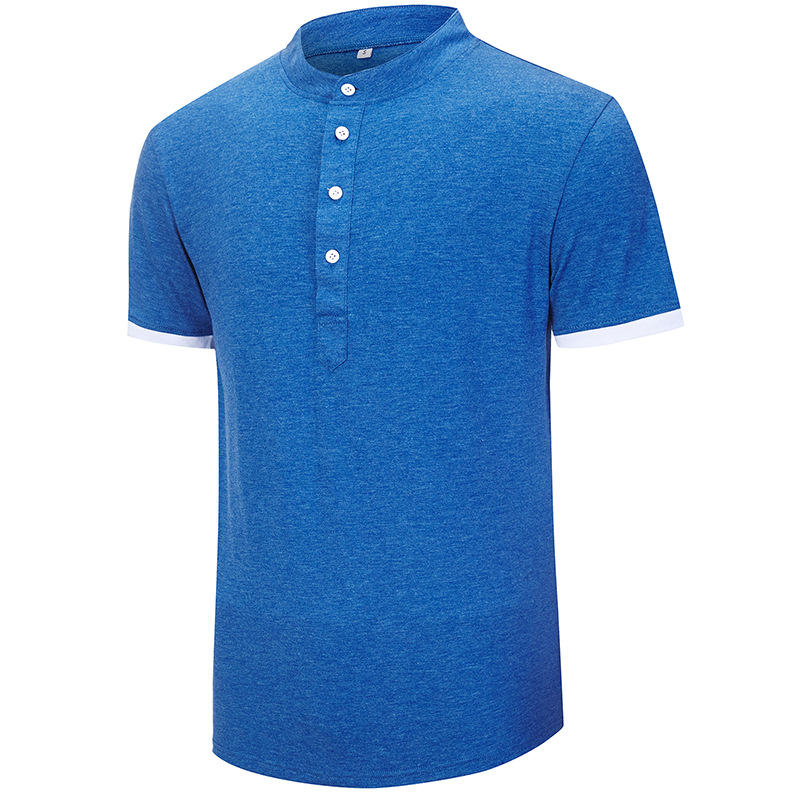 Men's short-sleeve solid color shirt with a design inspired by European and American style